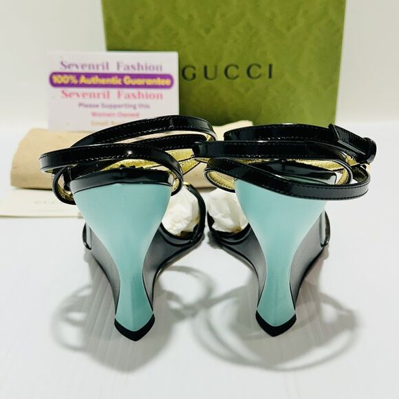 Gucci 37/ US 7 Two-Toned Dora Embellished Crystal Wedge Black Sandals NIB $1,250 - Picture 7 of 12